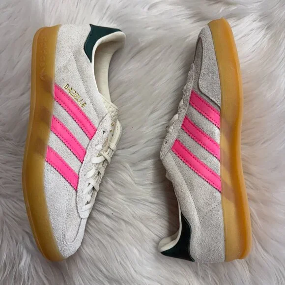 Adidas Gazelle Indoor White Off White Lucid Pink Womens Shoes JQ1096 NEW Multi - Picture 2 of 5